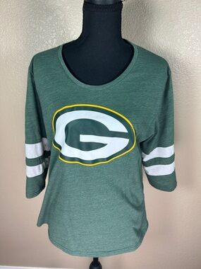 Green Bay Packers Fanatics Logo Tee | Green & White Striped Size Large